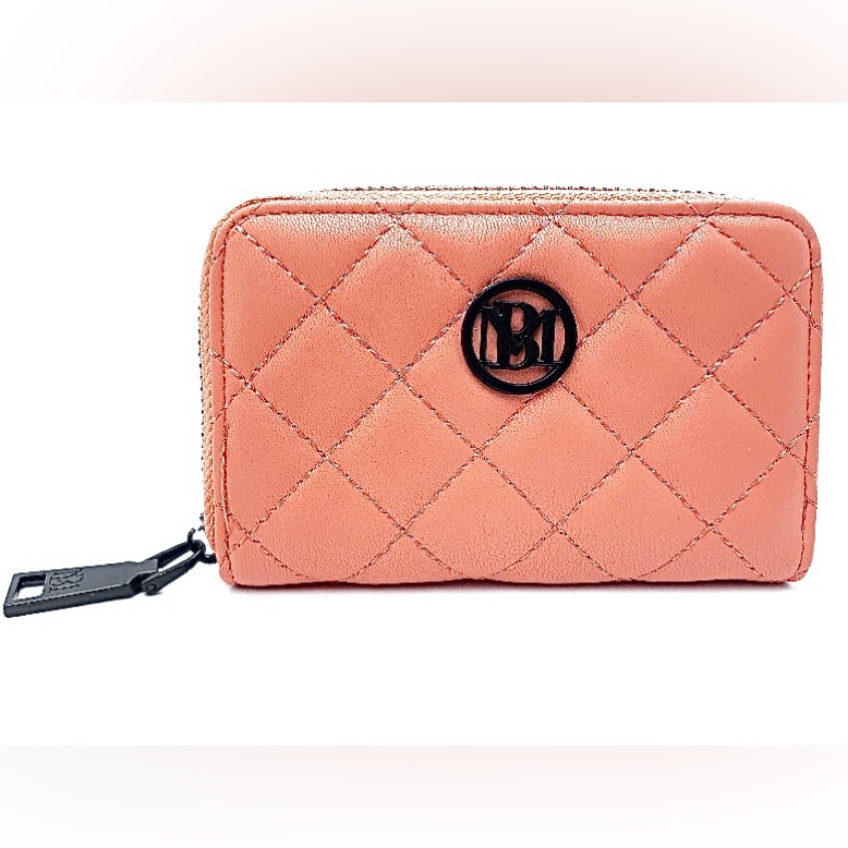 Badgley Mischka Coral Quilted Coin Wallet With Exquisite Black Hardware